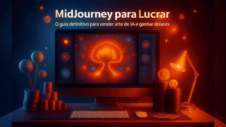 Interface do Midjourney gerando uma arte ultra-realista para venda em bancos de imagem.