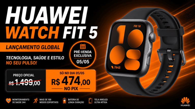 Smartwatch Huawei Watch Fit 5 com tela AMOLED e design moderno